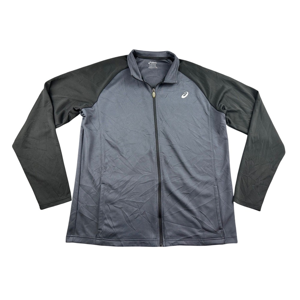 Asics Full Zip Jacket Men XL Gray Black Colorblock Stand Collar Sportswear Light
